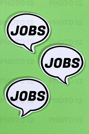 Jobs job as a symbol for work job search in speech bubbles communication business concept talk