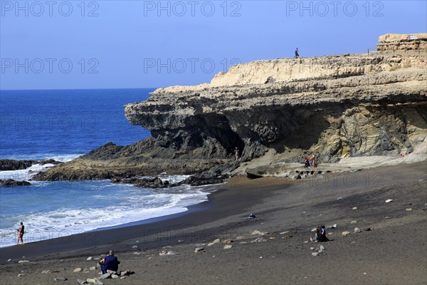 Black sand beach and cliffs at Ajuy, Fuerteventura, Canary Islands, Spain, Europe