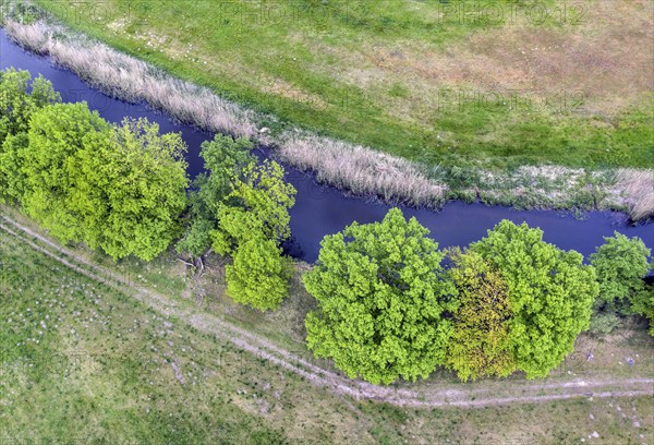 Aerial photo, natural course of the Spree, Mönchwinkel, 16 05 2023