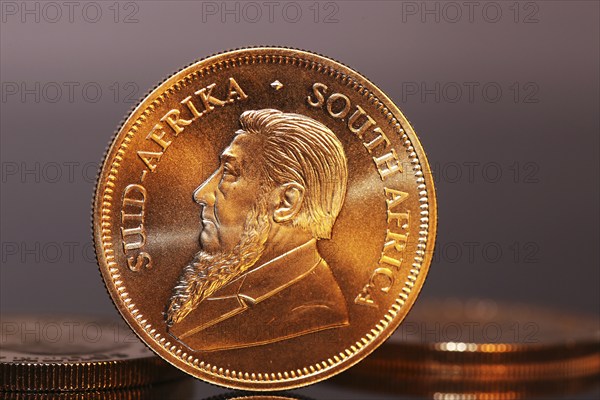 Close-up of Krugerrand gold coins