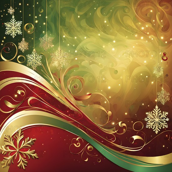 Abstract wallpaper illustration of Christmas symbols for gift cards, swirling shapes and lines, in