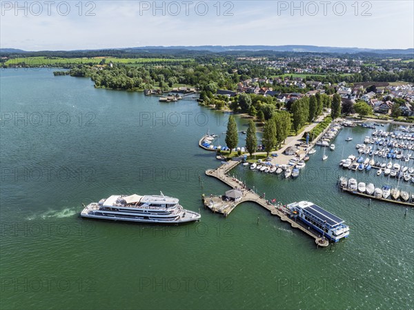 The yacht harbour, marina, harbour of Unteruhdlingen, Uhldingen-Mühlhofen with the passenger ship