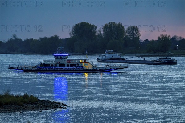 Car and passenger ferry, Rhine ferry Langst-Kaiserswerth, across the Rhine, Düsseldorf, North