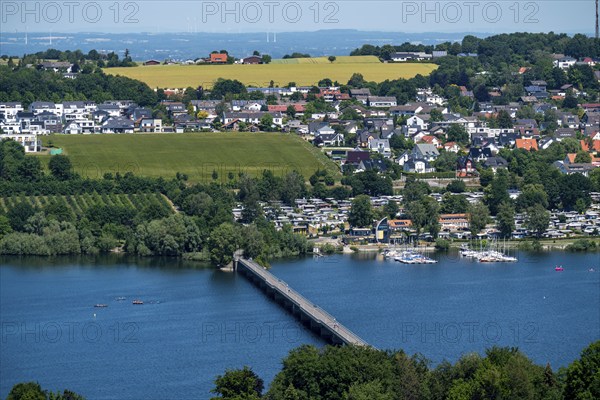 Lake Möhne, reservoir in the northern Sauerland, northern shore, the village of Körbecke, Körbecker
