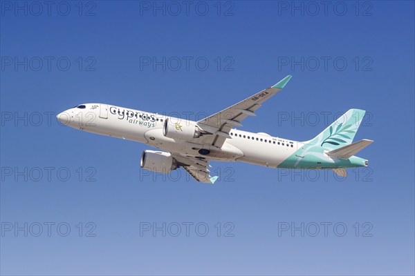 A Cyprus Airways Airbus A220-300 aircraft with registration number 5B-DEA at Dubai Airport, United
