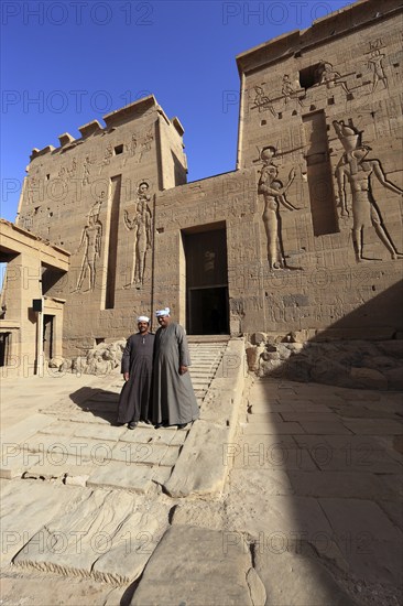 Temple of Isis, Temple of Isis at Philae on the island of Agilkia, two Arabs in front of the Temple