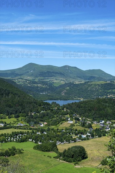 Panoramic view of Lake Chambon and the Sancy massif in the Auvergne Volcanoes Regional Natural
