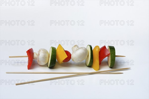 Colourful vegetable skewers and barbecue skewers