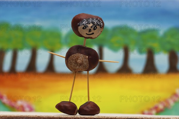 Chestnut figure in front of a painted background, North Rhine-Westphalia, Germany, Europe