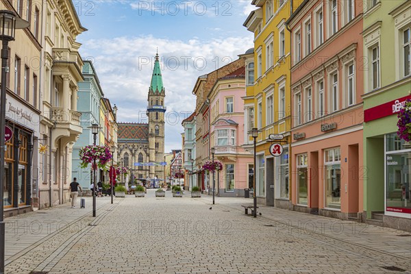 Georgstraße with a view of the town church in Meiningen, Thuringia, Germany, Europe