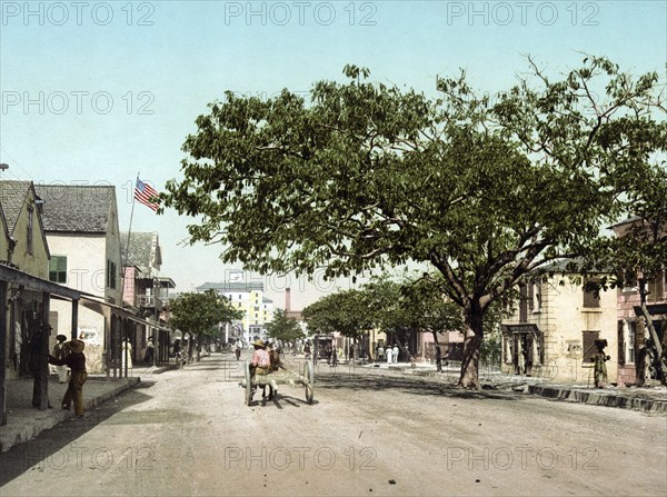 Bay Street, Nassau, Bahama Islands, digitally restored reproduction from a 19th century original,