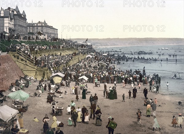 Bridlington, children's corner, Yorkshire, England, digitally restored reproduction from a 19th