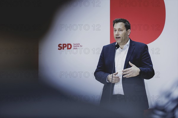 Lars Klingbeil, SPD party chairman, speaks to the press at the kick-off meeting of the SPD party