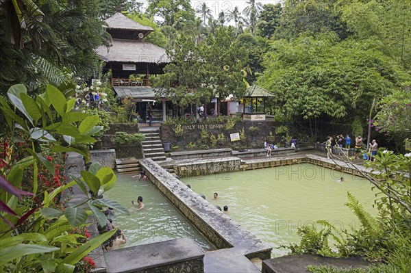 Tourists bathing in the Banjar Hot Springs, Air Panas, Dencarik west of Lovina in North Bali,