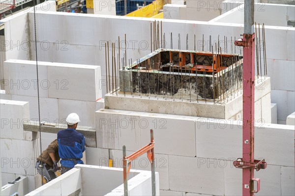 Construction site, new construction of apartment blocks, shell construction, North
