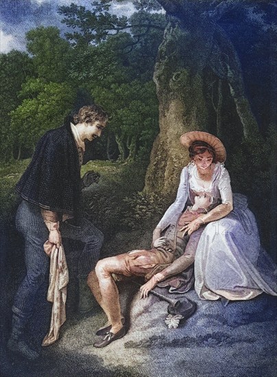 As you like it. Act IV. Scene III: The forest. Rosalind, Celia and Oliver. From the Boydell