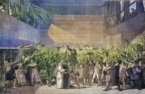 Oath on the tennis court of the Jeu de Paume, 20 June 1789, France, Historical, digitally restored
