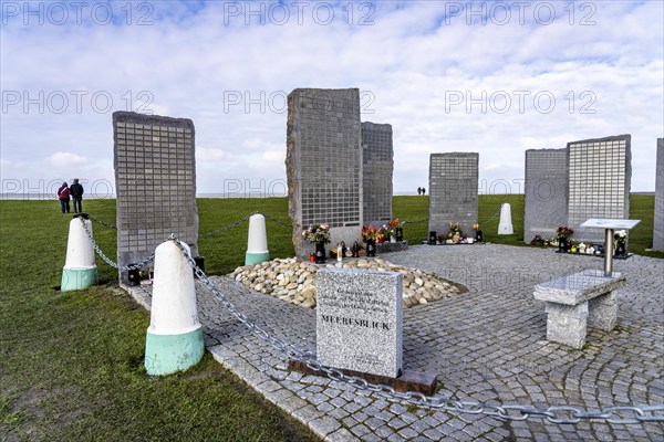 Memorial Sea View, steles at the harbour of Norddeich, with the names of deceased persons buried