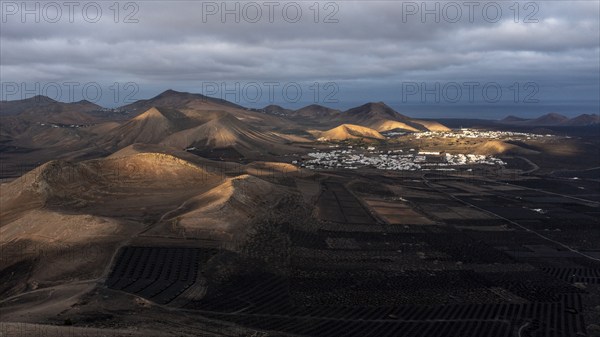 Volcanic landscape, aerial view, near Uga, Lanzarote, Canary Islands, Spain, Europe