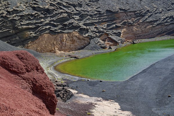 Green Lake, Lago Verde also known as Charco Verde or Laguna de Los Clicos, El Golfo, Lanzarote,