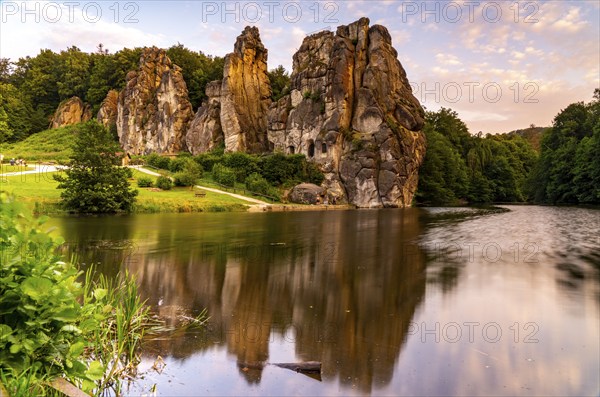 The Externsteine, a sandstone rock formation, Wiembecketeich, in the Teutoburg Forest, near