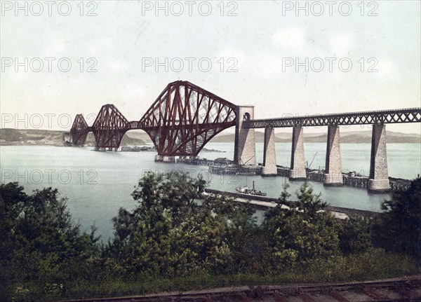 The Forth Bridge, Scotland, c. 1890, Historic, digitally restored reproduction from a 19th century