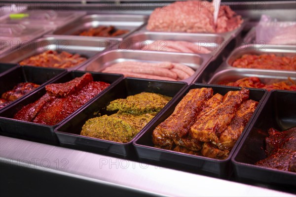 Meat counter in a butcher's shop