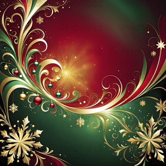 Abstract wallpaper illustration of Christmas symbols for gift cards, swirling shapes and lines, in