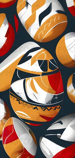 Illustration of an abstract Easter egg design with geometric patterns, bold colors, and a mix of