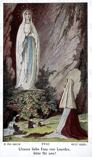 Holy picture, Our Lady of Lourdes, Marian apparition, Austria, 1900, Historical, digital