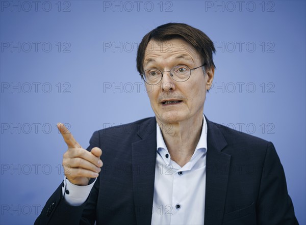 Karl Lauterbach (SPD), Federal Minister of Health, recorded during a press conference on the