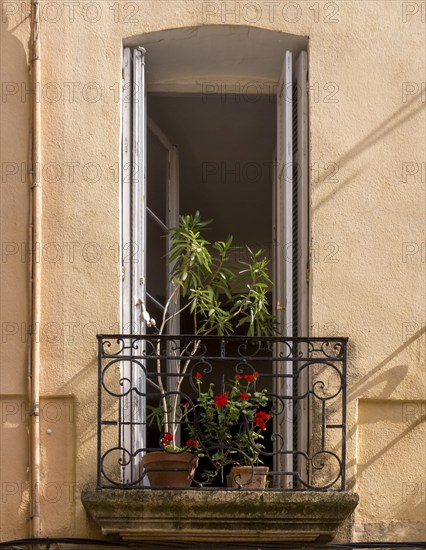 Floor-to-ceiling window with French balcony, aix-en-provence, provence-alpes-cote d'azur, france