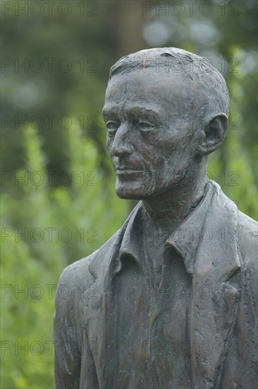 Sculpture Hermann Hesse, monument, bronze, detail, head, Gaienhofen, Untersee, Lake Constance, Lake