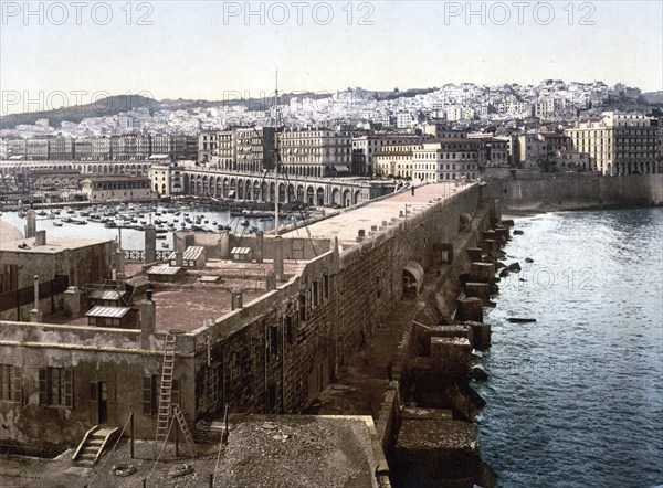 The harbour seen from the lighthouse, Algiers, Algeria, ca 1890, Historical, digitally restored
