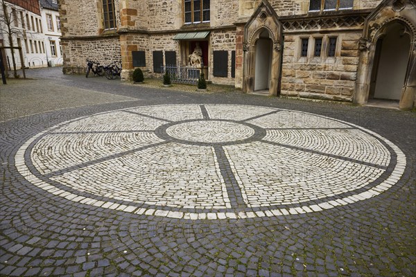 Rosette of white cobblestones at St Laurentius Church in Warendorf, Warendorf district, North
