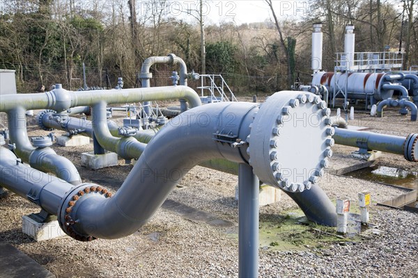 Metal pipes at National Grid gas facility at Langham, Essex, England, United Kingdom, Europe