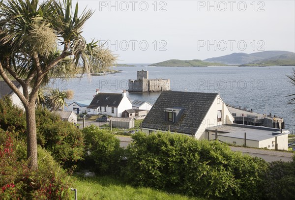 General view of Castlebay the largest settlement in Barra, Outer Hebrides, Scotland, UK looking