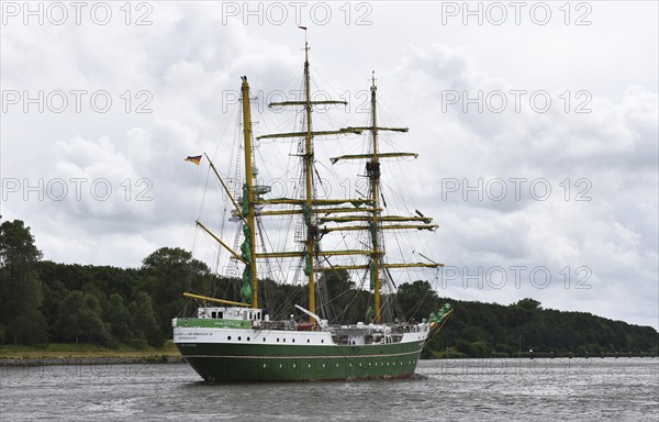 Sailing ship, barque, tall ship Alexander von Humboldt II sailing in the Kiel Canal, Kiel Canal,