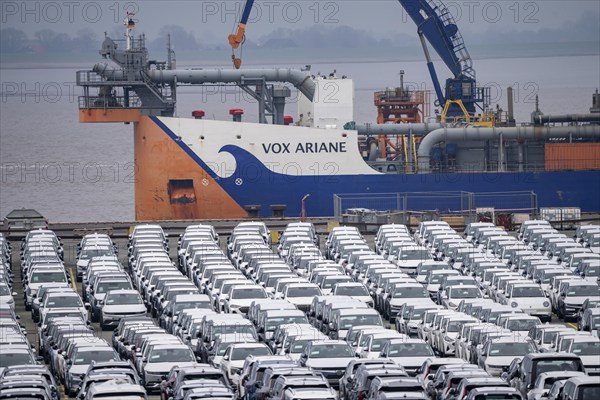 Parking space for import vehicles, hundreds of Hyundai Ioniq, electric cars, waiting for onward