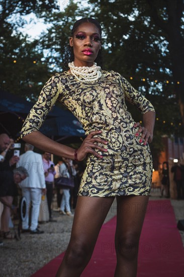 Model at Harald Glööckler's first Fashion Night for his new fashion collection Teuber by HARALD