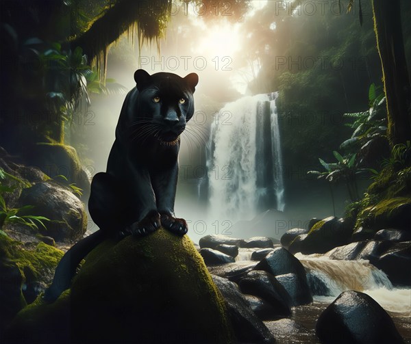 Animal portrait, Black Panther, Jaguar (Panthera onca) in the jungle, AI generated, AI generated