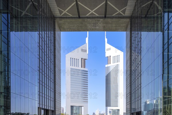 UAE, Dubai downtown financial skyline and business shopping center near Emirate Towers