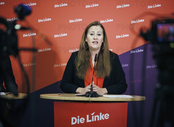 Janine Wissler, Chairwoman of the Left Party, recorded at a press conference in Berlin, 19 August