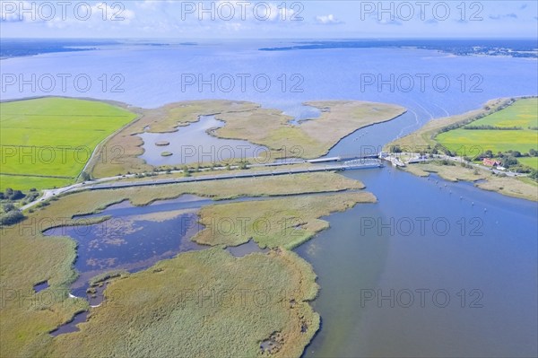 Aerial view over Meiningen Bridge, Meiningenbrücke connecting the Fischland-Darß-Zingst peninsula