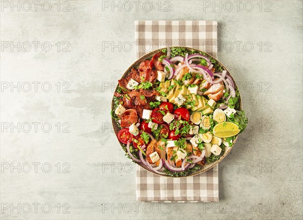 Cobb salad, keto food, top view, no people, close-up