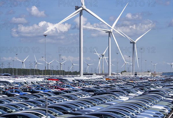 Storage area for new cars in the port of Vlissingen-Oost, vehicles are temporarily stored on over