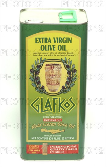 Olive oil from Crete, labelled on a commercial canister