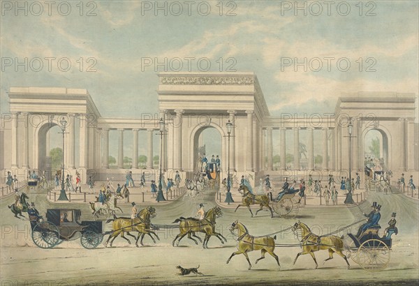 The main entrance to Hyde Park, 1844, London, England, Historic, digitally restored reproduction