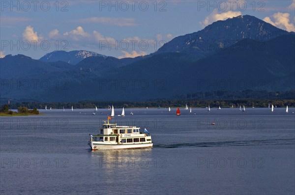 Europe, Germany, Bavaria, Chiemsee, Chiemgau, Prien-Stock, excursion boat, Chiemgau mountains,