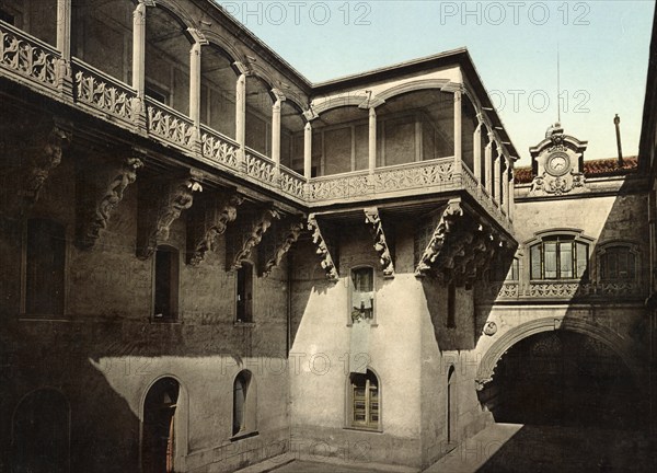 Patio de la Casa de la Salina of Salamanca, Spain, c. 1890, Historical, digitally restored